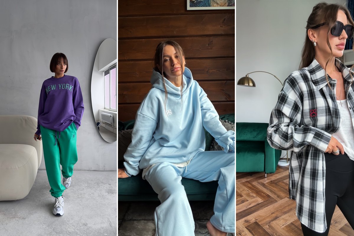 Зелёный в образе: худи NEW YORK с мятными джоггерами и костюмы на фоне зелёного дивана